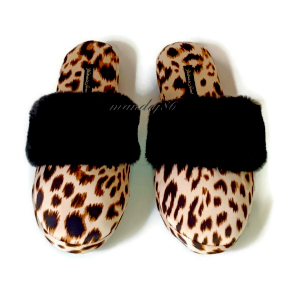 Victoria’s Secret Cheetah Silk & Black Fur Slippers